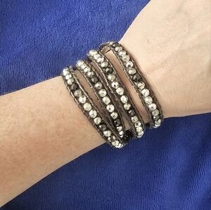 Long Twist Rope Black and Silver Tie Wrap Bracelet